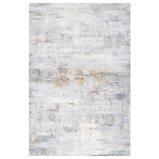 Modern Abstract Living Room Rug with Soft Grey & Gold Accents | Distressed Design for Luxurious Comfort 0