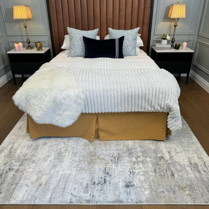 Modern Abstract Living Room Rug with Soft Grey & Gold Accents | Distressed Design for Luxurious Comfort 2