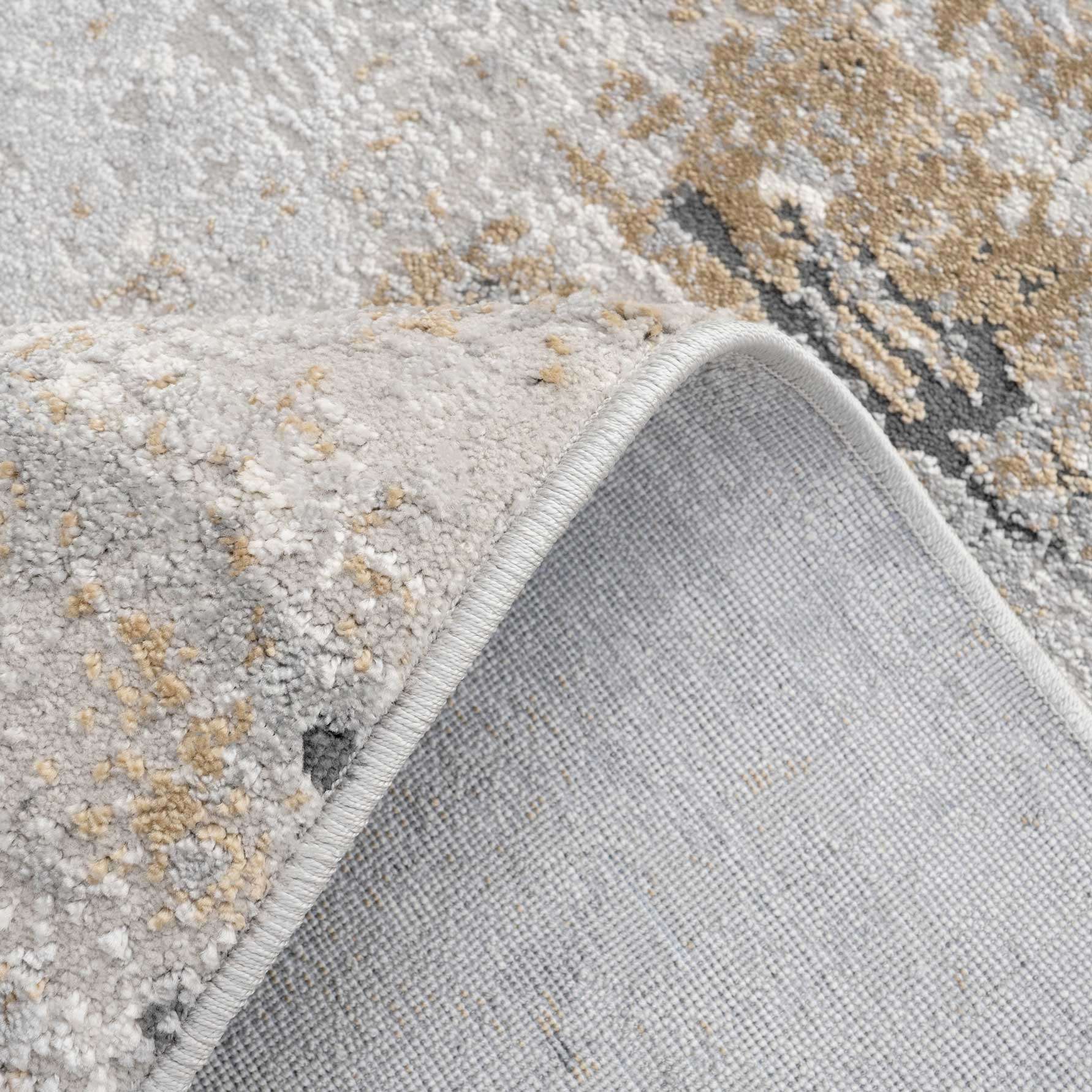 Modern Abstract Living Room Rug with Soft Grey & Gold Accents | Distressed Design for Luxurious Comfort 7