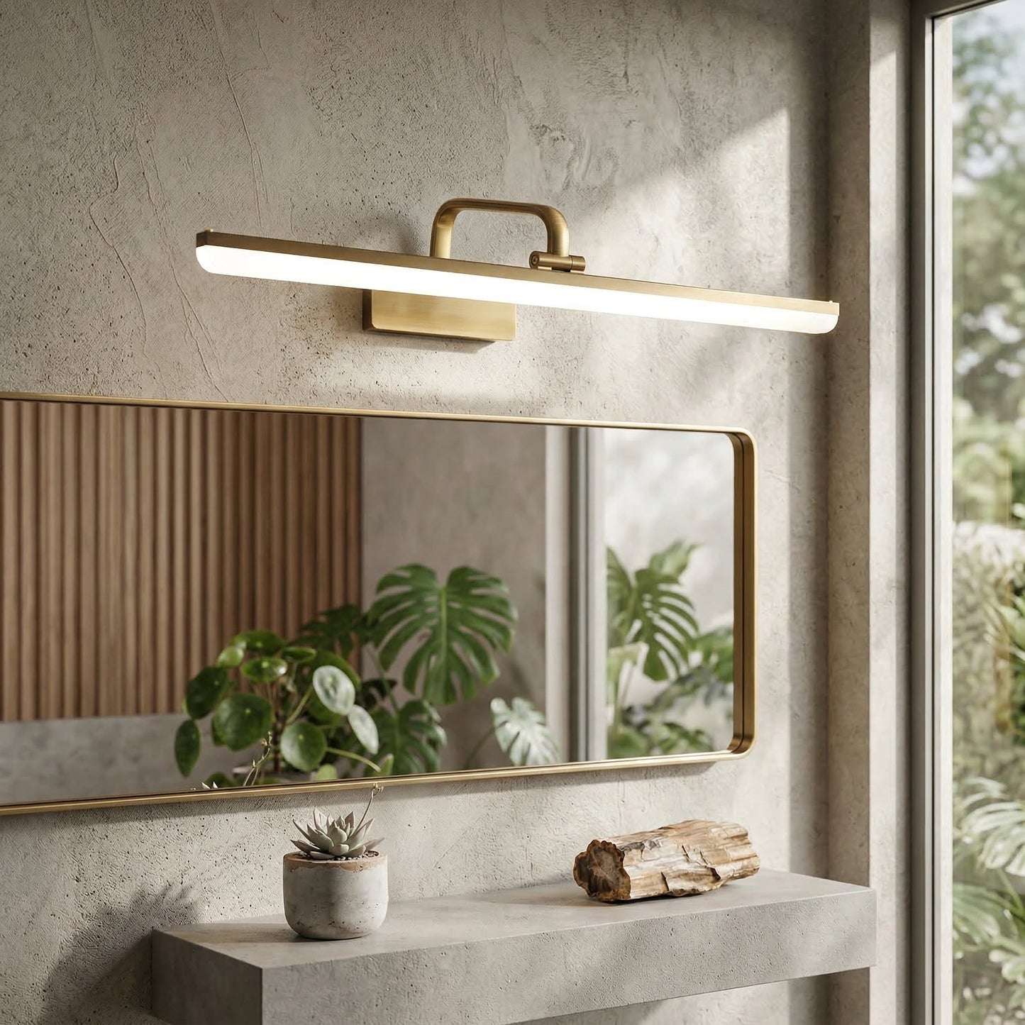 Modern Brushed Brass Linear LED Vanity Light with Tri-Colour Technology | Sleek Design for Contemporary Interiors 1