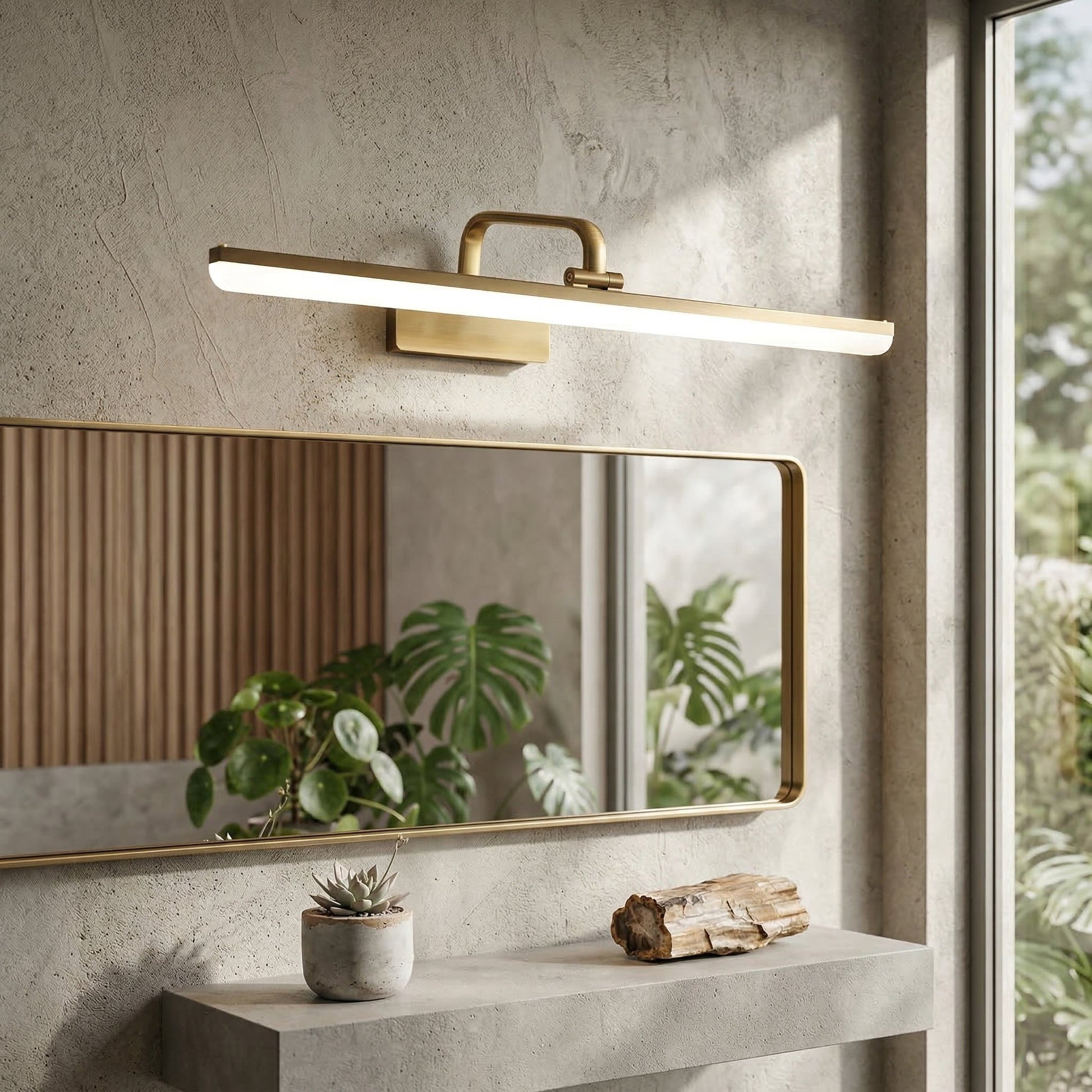 Modern Brushed Brass Linear LED Vanity Light with Tri-Colour Technology | Sleek Design for Contemporary Interiors 1