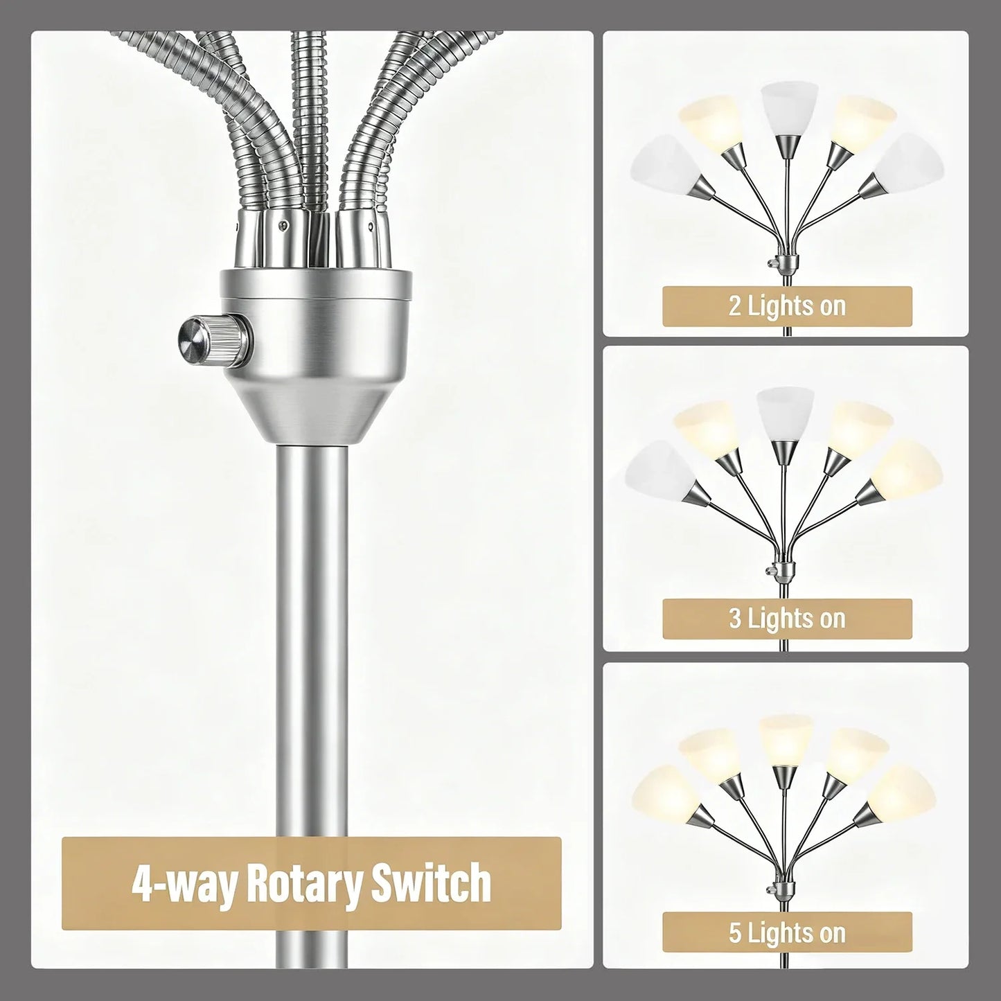 Modern Floor Lamp | Adjustable 5-Head Design with Stable Base | Versatile Lighting for Reading and Work 3