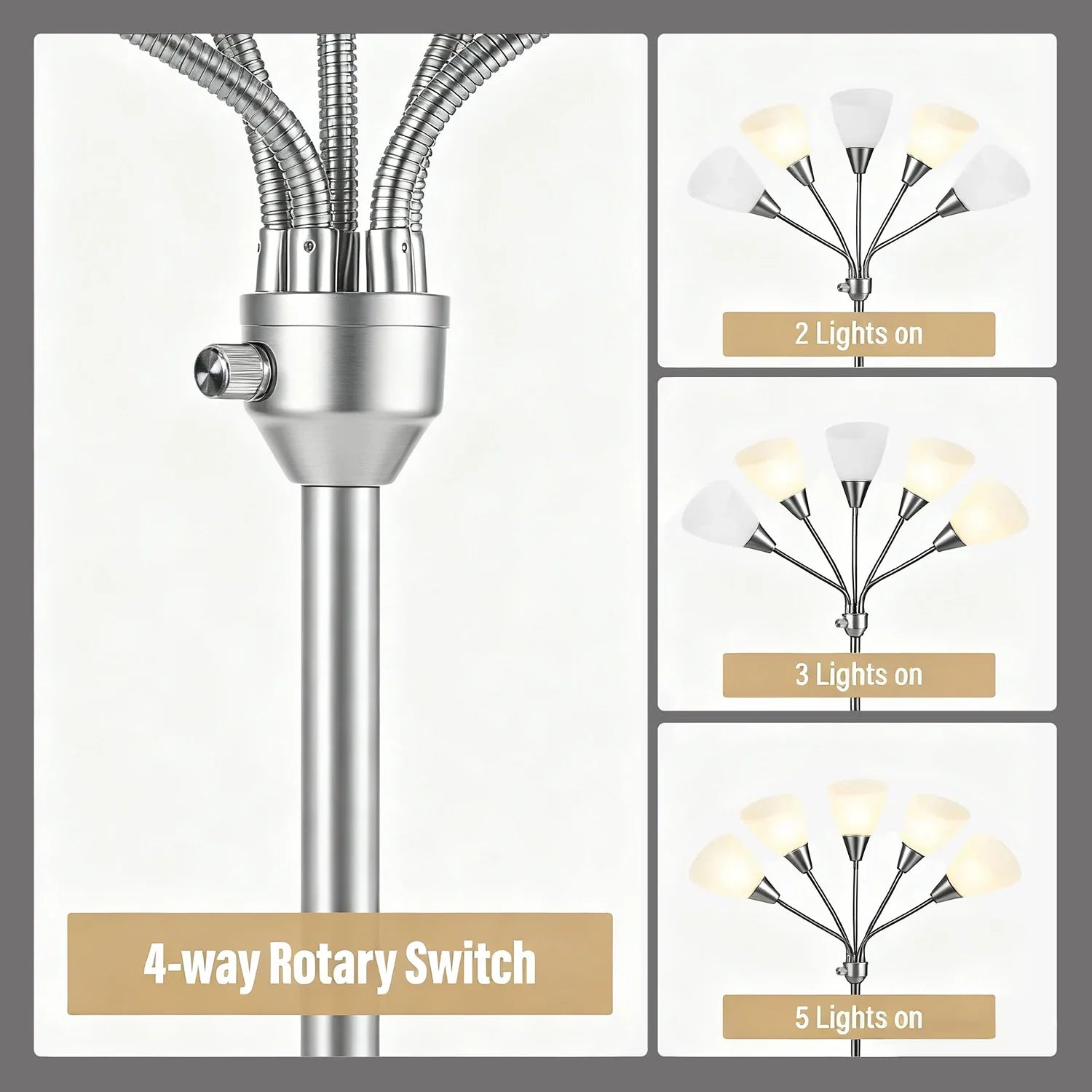Modern Floor Lamp | Adjustable 5-Head Design with Stable Base | Versatile Lighting for Reading and Work 3