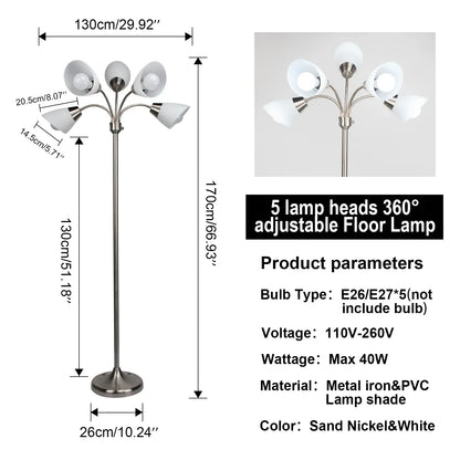 Modern Floor Lamp | Adjustable 5-Head Design with Stable Base | Versatile Lighting for Reading and Work 4