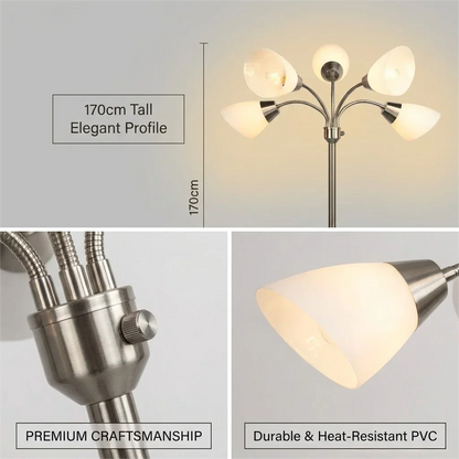 Modern Floor Lamp | Adjustable 5-Head Design with Stable Base | Versatile Lighting for Reading and Work 5