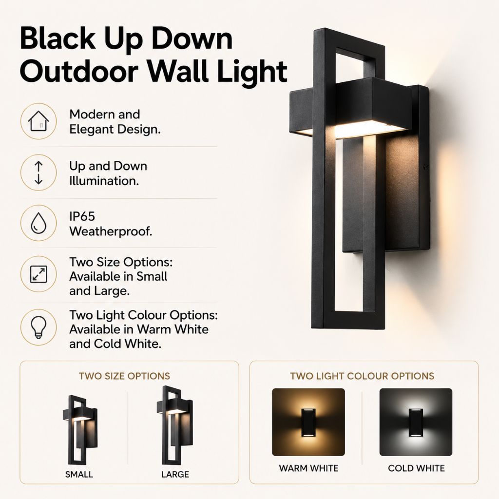 Modern Outdoor Wall Light | Exterior Wall Lantern with Up Down Illumination | Weatherproof Design for Ambient Outdoor Spaces 2