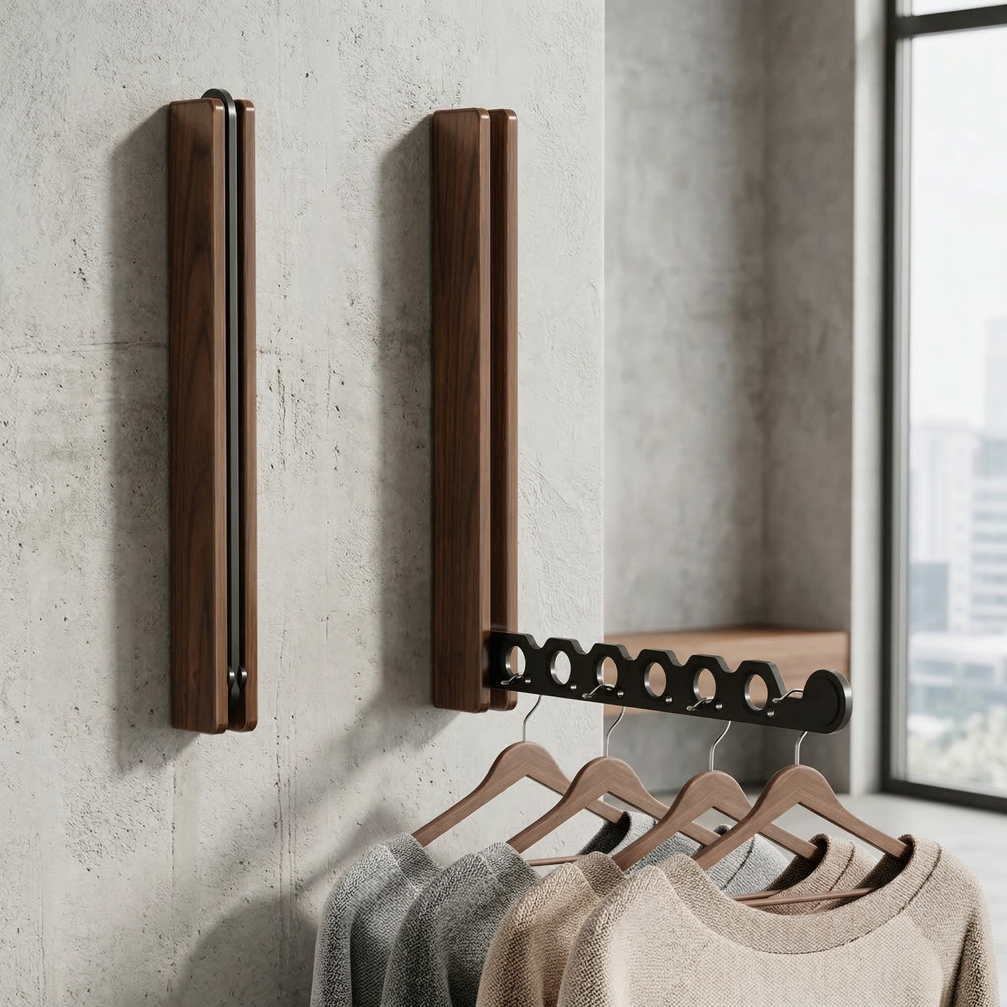 Modern Timber Collapsible Hanger Rail with Space-Saving Design for Stylish Organization 1