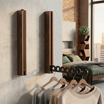 Modern Timber Collapsible Hanger Rail with Space-Saving Design for Stylish Organization 4