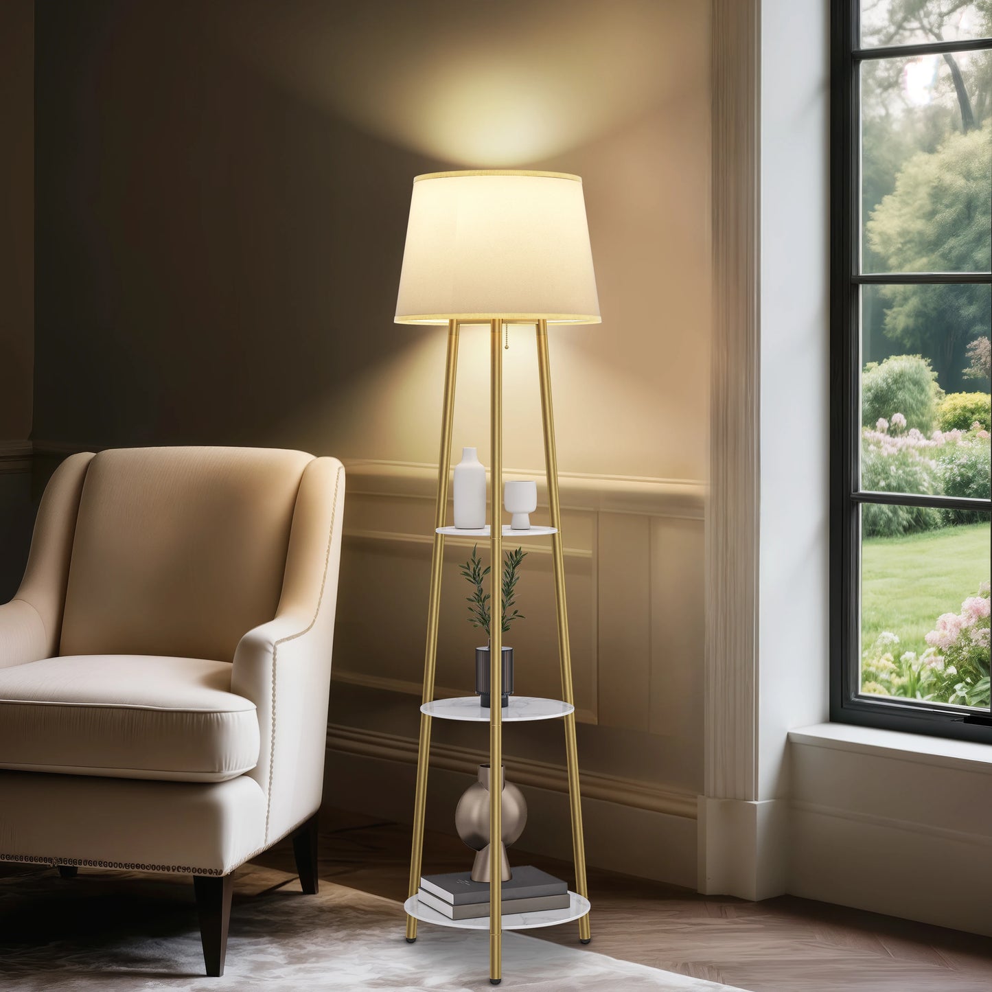 Modern Tripod Floor Lamp with Gold Frame & Adjustable Lighting | Stylish Home Decor for Any Room 2