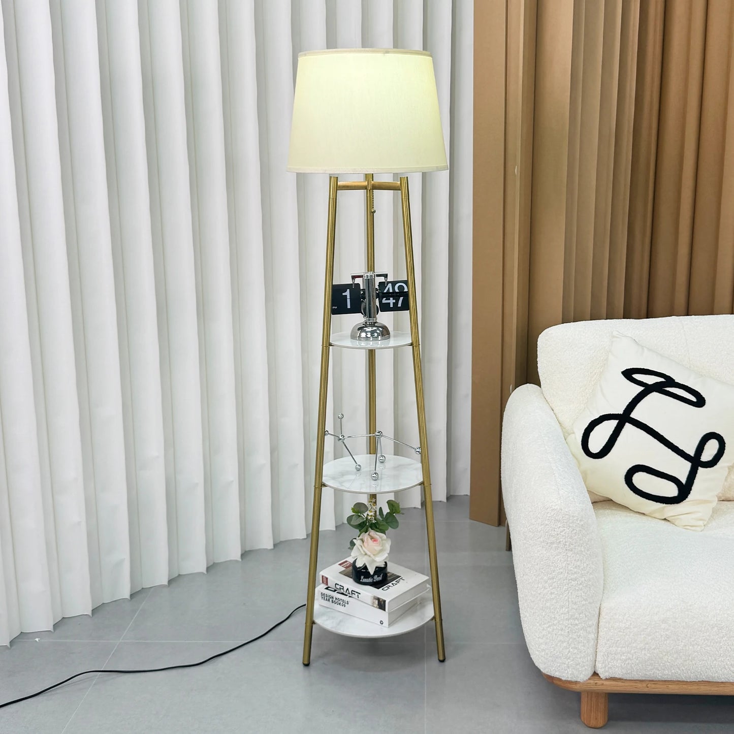 Modern Tripod Floor Lamp with Gold Frame & Adjustable Lighting | Stylish Home Decor for Any Room 3