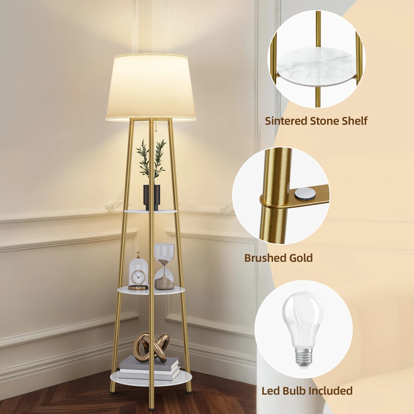 Modern Tripod Floor Lamp with Gold Frame & Adjustable Lighting | Stylish Home Decor for Any Room 7