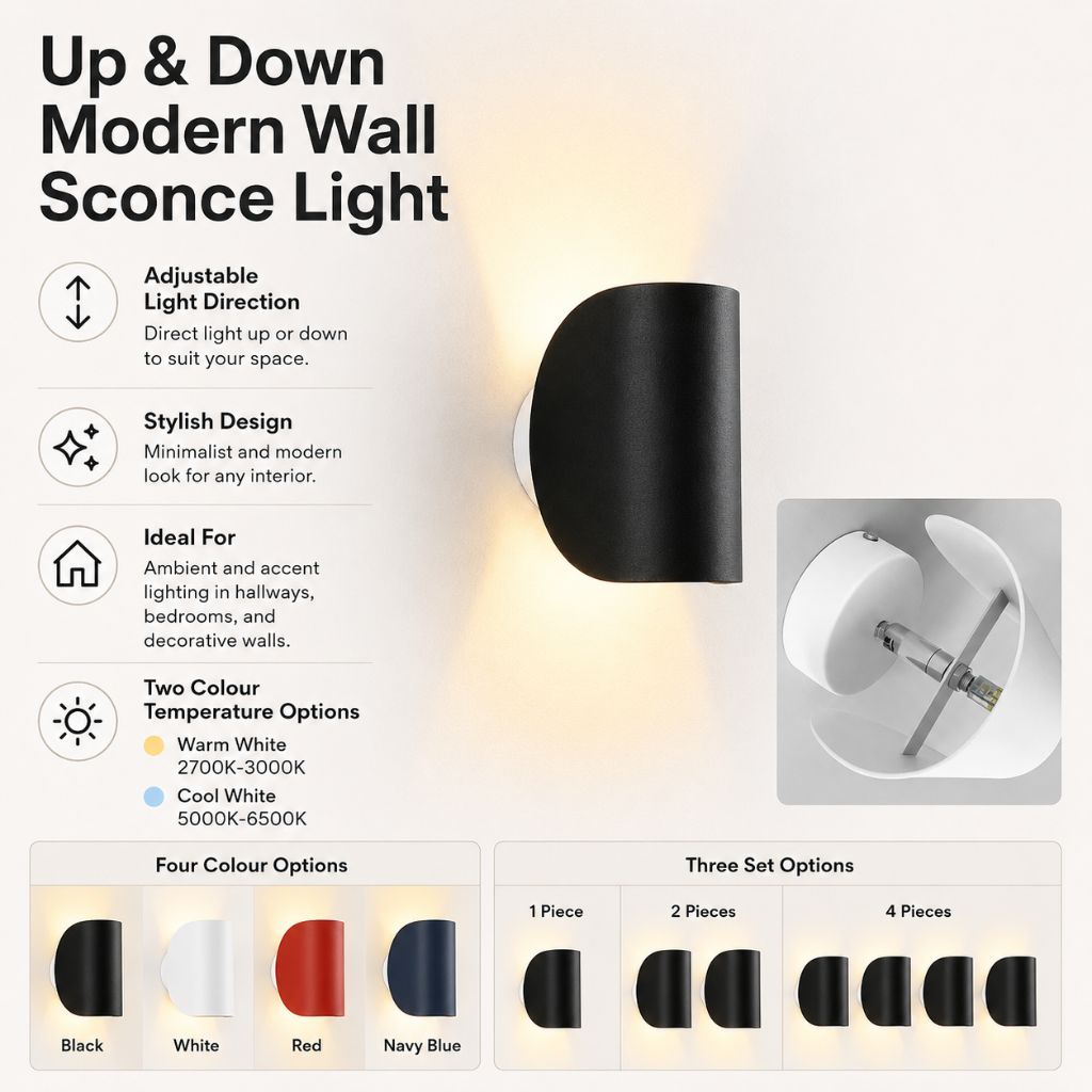 Modern Wall Sconce Lighting | Adjustable Up & Down Light with Dual Color Options | Stylish Fixture for Ambient Illumination 3