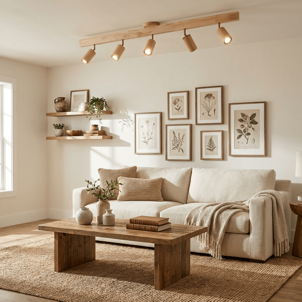 Natural Wood Beam | LED Track Lighting with Dimmable Feature | Stylish Illumination for Home Decor 2