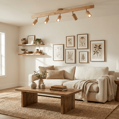 Natural Wood Beam | LED Track Lighting with Dimmable Feature | Stylish Illumination for Home Decor 2