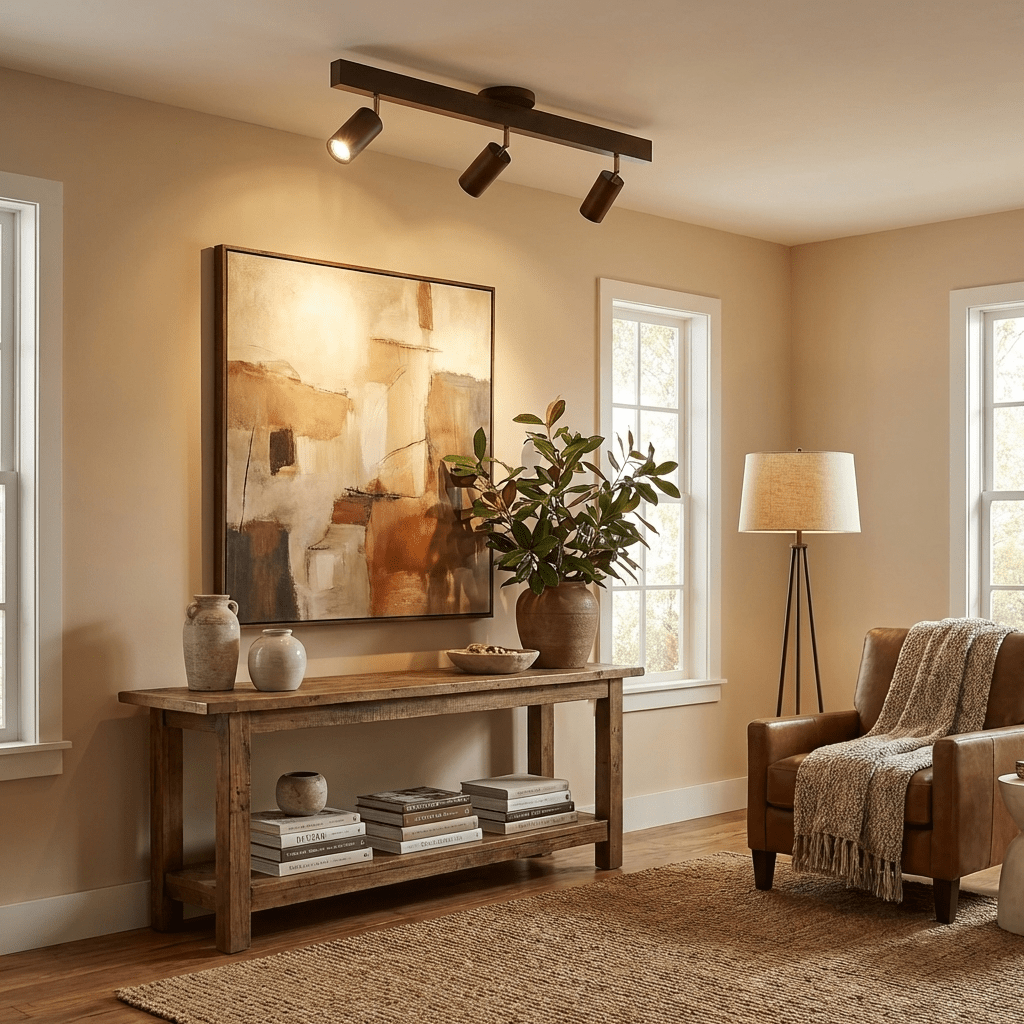 Natural Wood Beam | LED Track Lighting with Dimmable Feature | Stylish Illumination for Home Decor 4