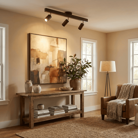 Natural Wood Beam | LED Track Lighting with Dimmable Feature | Stylish Illumination for Home Decor 4