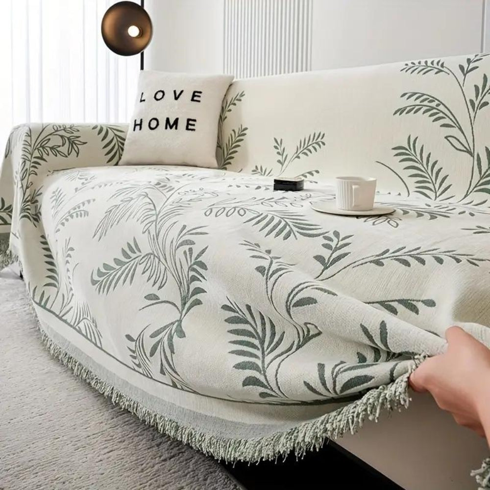 Nature's Embrace | Chenille Couch Cover with Elegant Tassels | Plush Protection for All Seasons 0