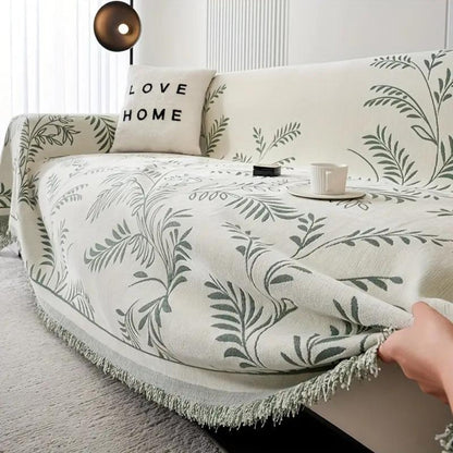 Nature's Embrace | Chenille Couch Cover with Elegant Tassels | Plush Protection for All Seasons 0