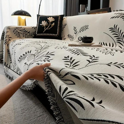 Nature's Embrace | Chenille Couch Cover with Elegant Tassels | Plush Protection for All Seasons 1