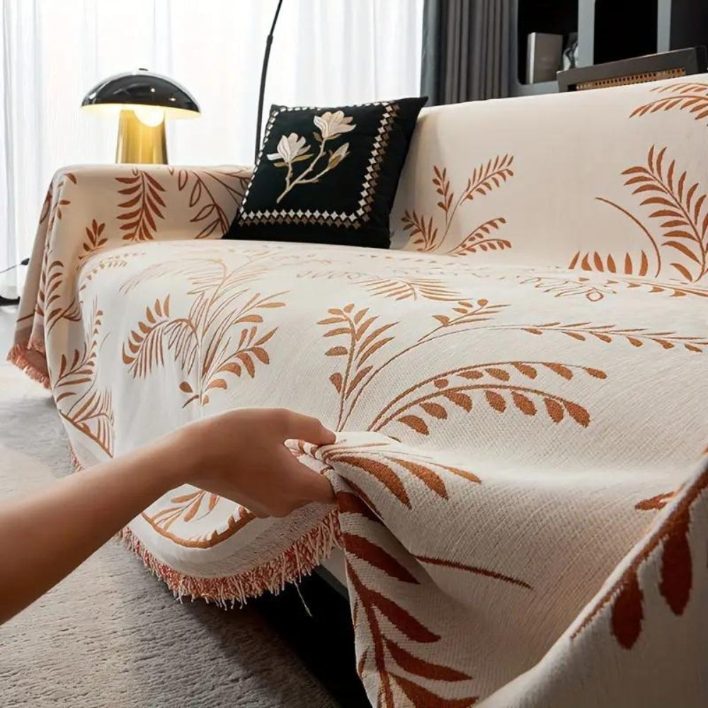 Nature's Embrace | Chenille Couch Cover with Elegant Tassels | Plush Protection for All Seasons 2
