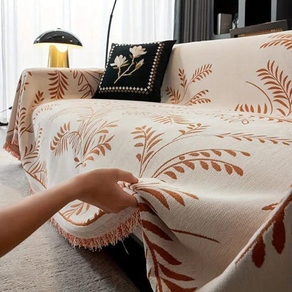 Nature's Embrace | Chenille Couch Cover with Elegant Tassels | Plush Protection for All Seasons 2