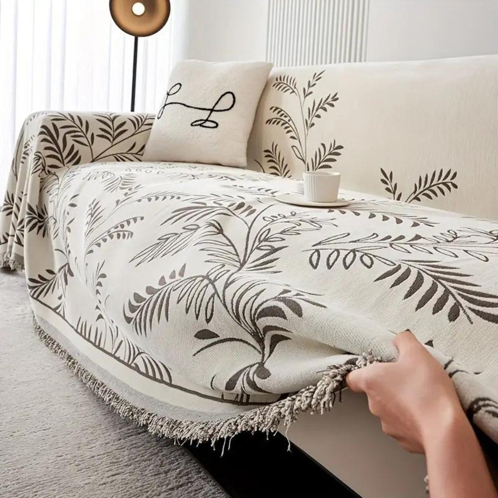 Nature's Embrace | Chenille Couch Cover with Elegant Tassels | Plush Protection for All Seasons 3
