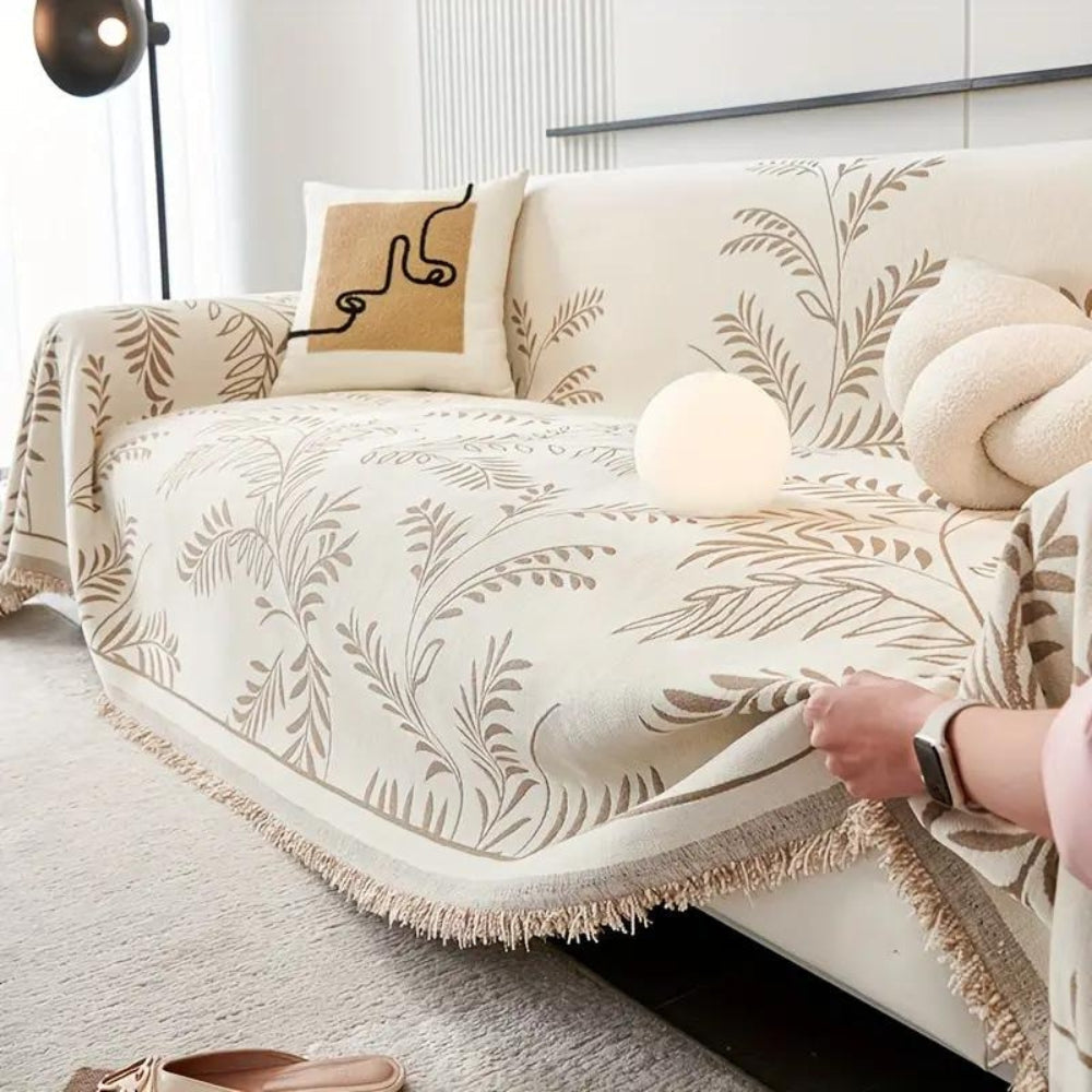 Nature's Embrace | Chenille Couch Cover with Elegant Tassels | Plush Protection for All Seasons 4