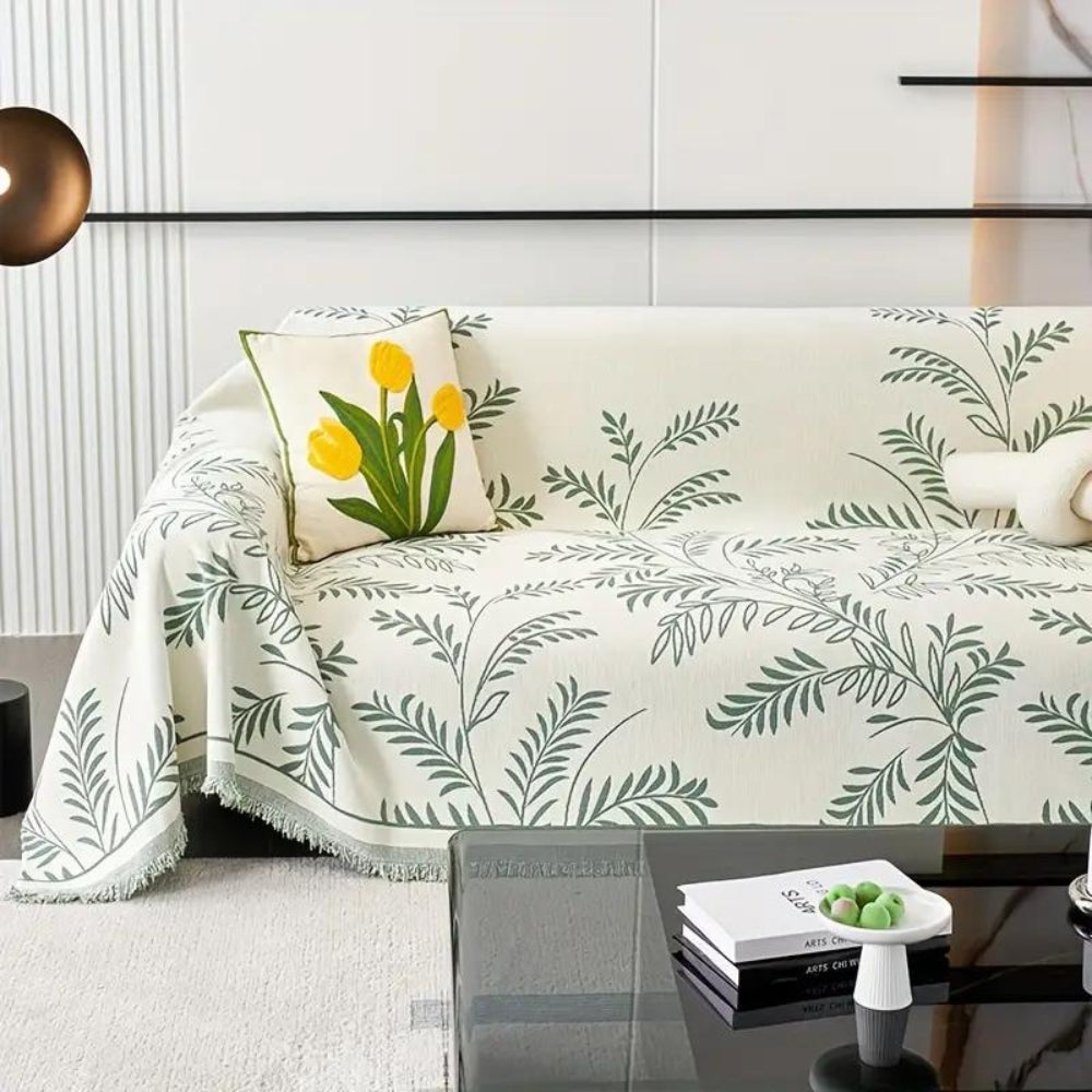 Nature's Embrace | Chenille Couch Cover with Elegant Tassels | Plush Protection for All Seasons 5