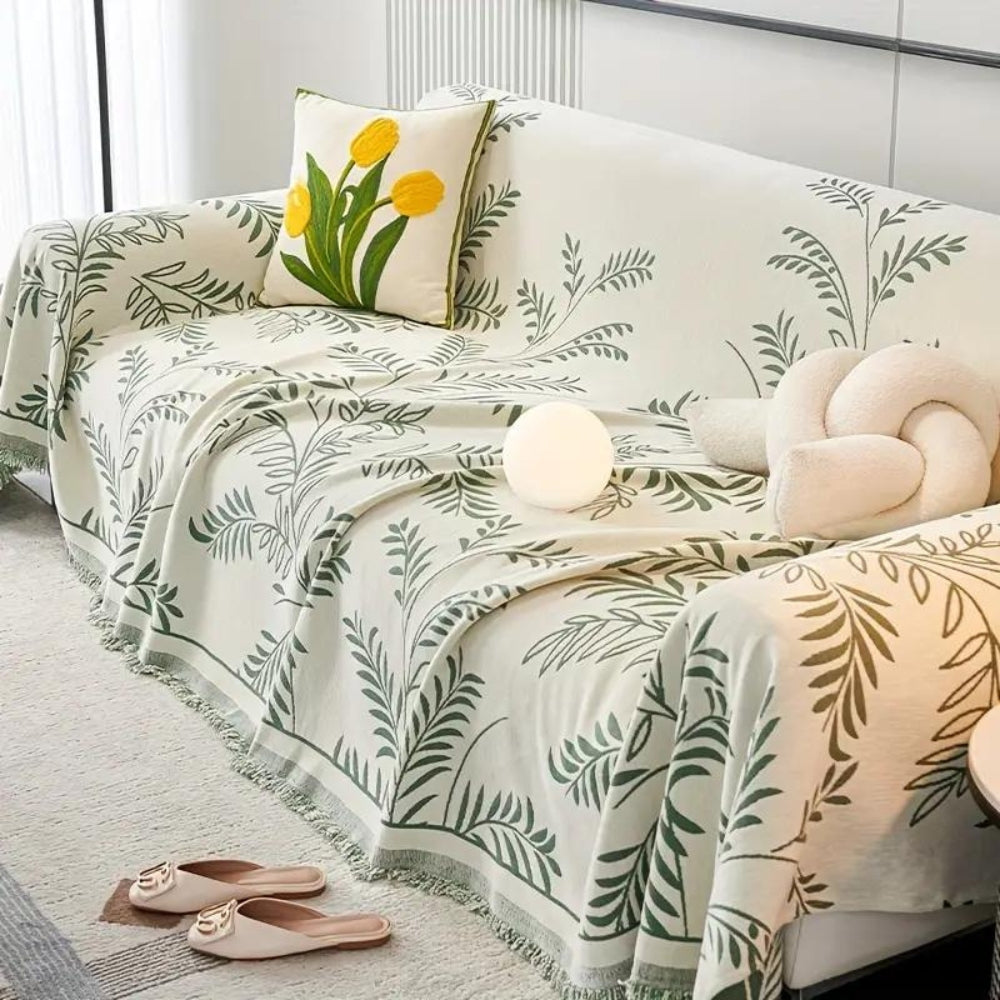 Nature's Embrace | Chenille Couch Cover with Elegant Tassels | Plush Protection for All Seasons 6