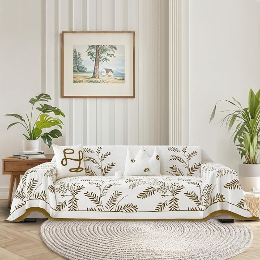 Nature's Embrace | Chenille Couch Cover with Elegant Tassels | Plush Protection for All Seasons 7