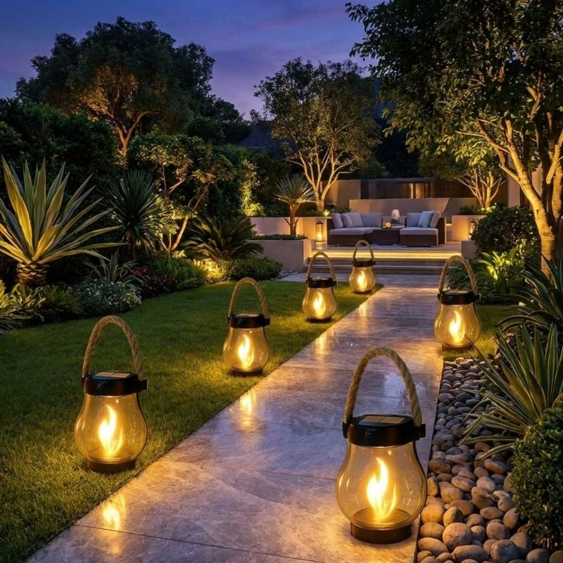 Outdoor Solar Lanterns | Solar-Powered Lantern with Realistic Flickering Flame Effect | Weather-Resistant Design for Safe Ambiance 0