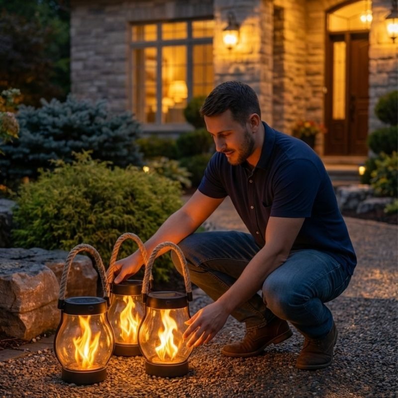 Outdoor Solar Lanterns | Solar-Powered Lantern with Realistic Flickering Flame Effect | Weather-Resistant Design for Safe Ambiance 4