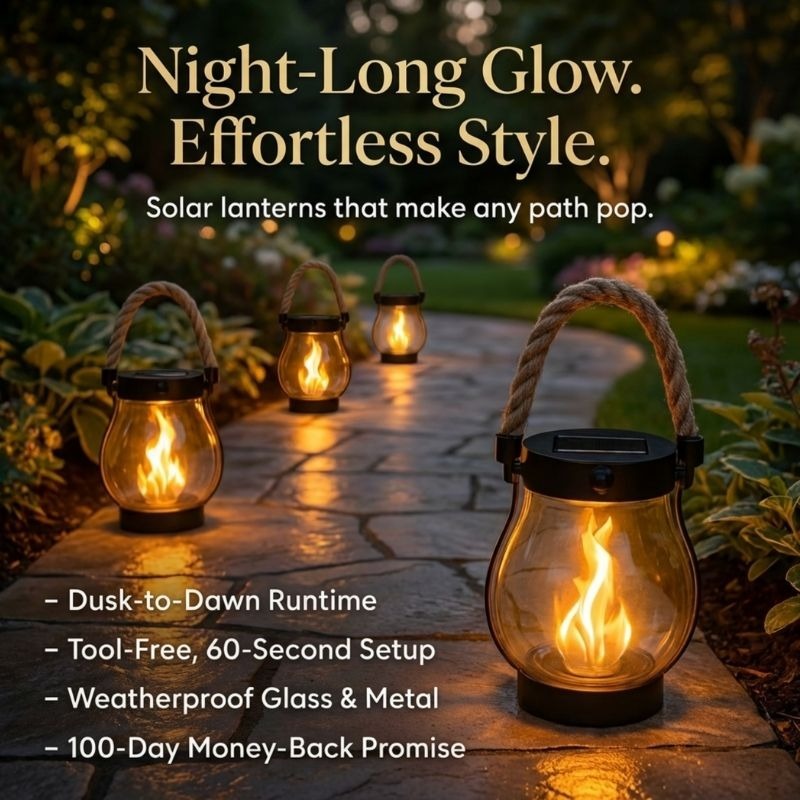 Outdoor Solar Lanterns | Solar-Powered Lantern with Realistic Flickering Flame Effect | Weather-Resistant Design for Safe Ambiance 5