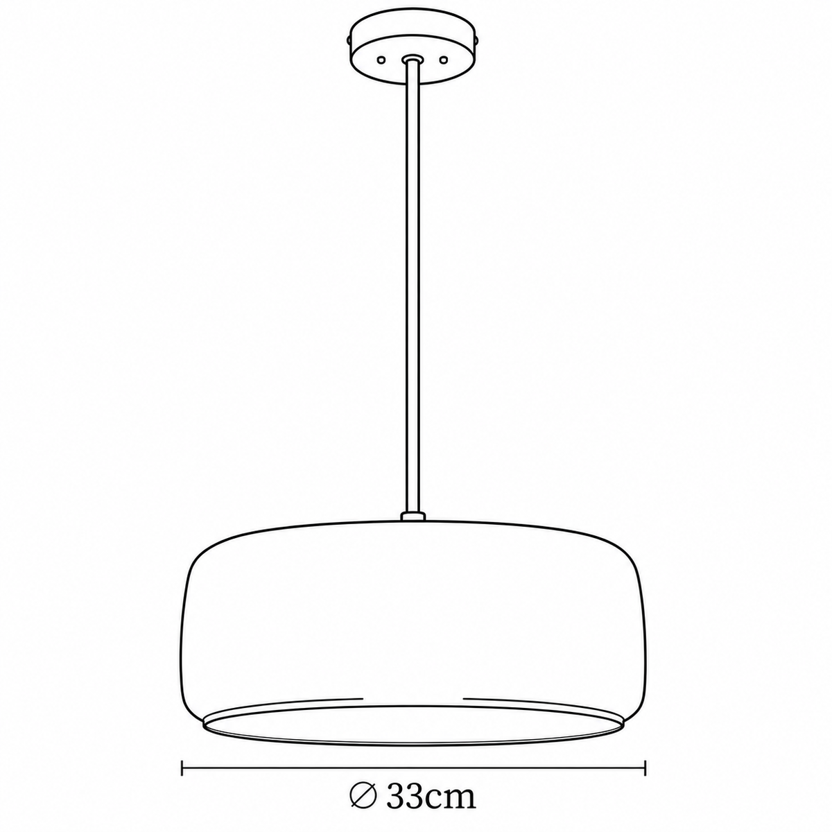Black line drawing of a hanging pendant light with a circular shade, canopy, and cord, plus a dimension label reading “Ø 33cm” below the shade.