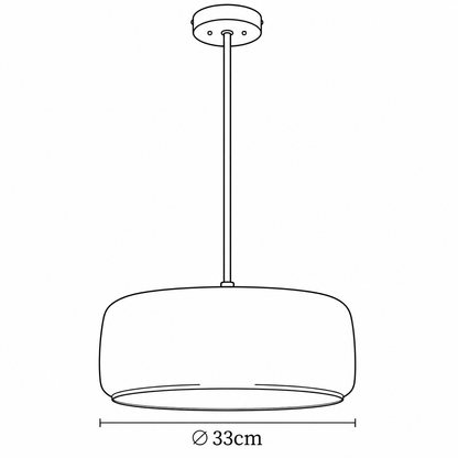 Black line drawing of a hanging pendant light with a circular shade, canopy, and cord, plus a dimension label reading “Ø 33cm” below the shade.