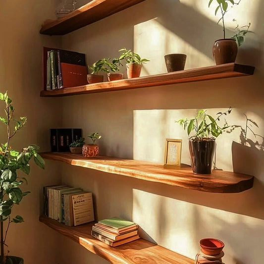 Rustic Hardwood | Floating Shelf with Live Edge Design | Unique Wall Decor for Natural Aesthetic 0