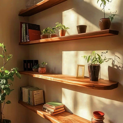 Rustic Hardwood | Floating Shelf with Live Edge Design | Unique Wall Decor for Natural Aesthetic 0