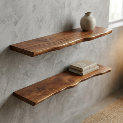 Rustic Hardwood | Floating Shelf with Live Edge Design | Unique Wall Decor for Natural Aesthetic 1