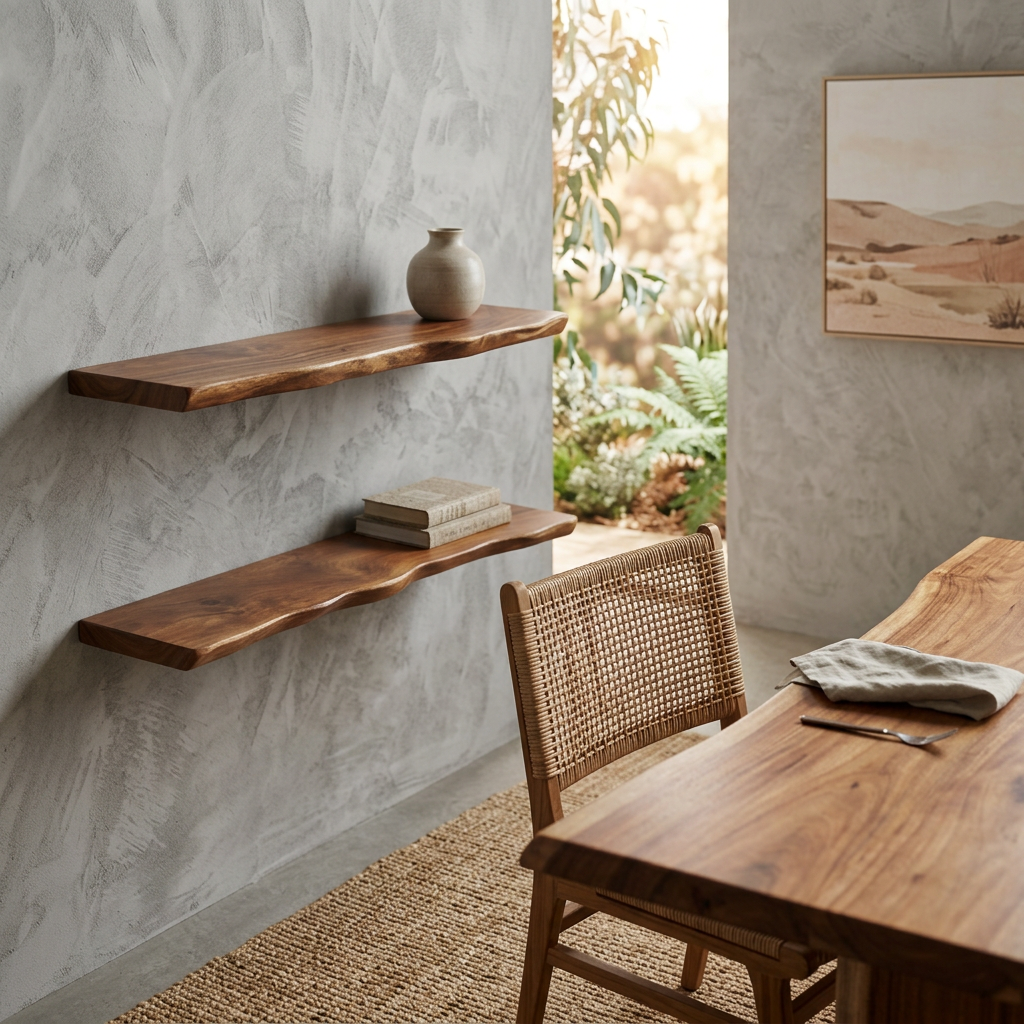 Rustic Hardwood | Floating Shelf with Live Edge Design | Unique Wall Decor for Natural Aesthetic 3