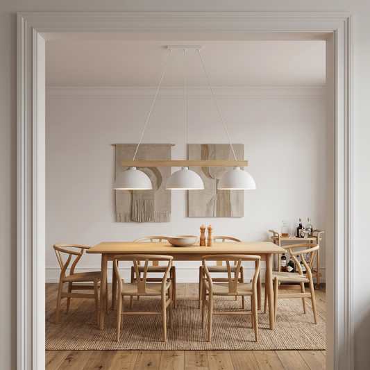 Scandinavian 3-Light Pendant Light with Natural Wood Beam | Elegant Kitchen Island Lighting for Dining Spaces 0