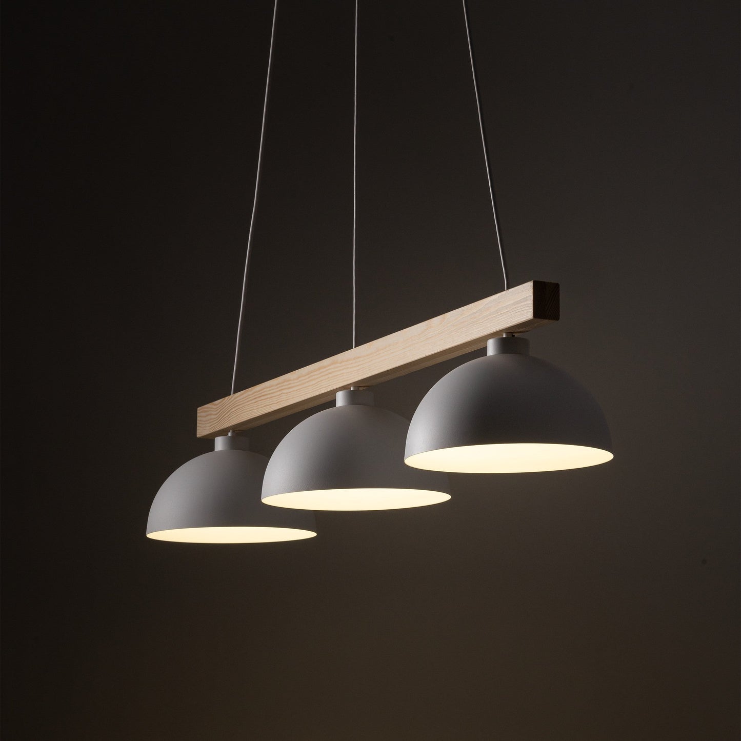 Scandinavian 3-Light Pendant Light with Natural Wood Beam | Elegant Kitchen Island Lighting for Dining Spaces 2