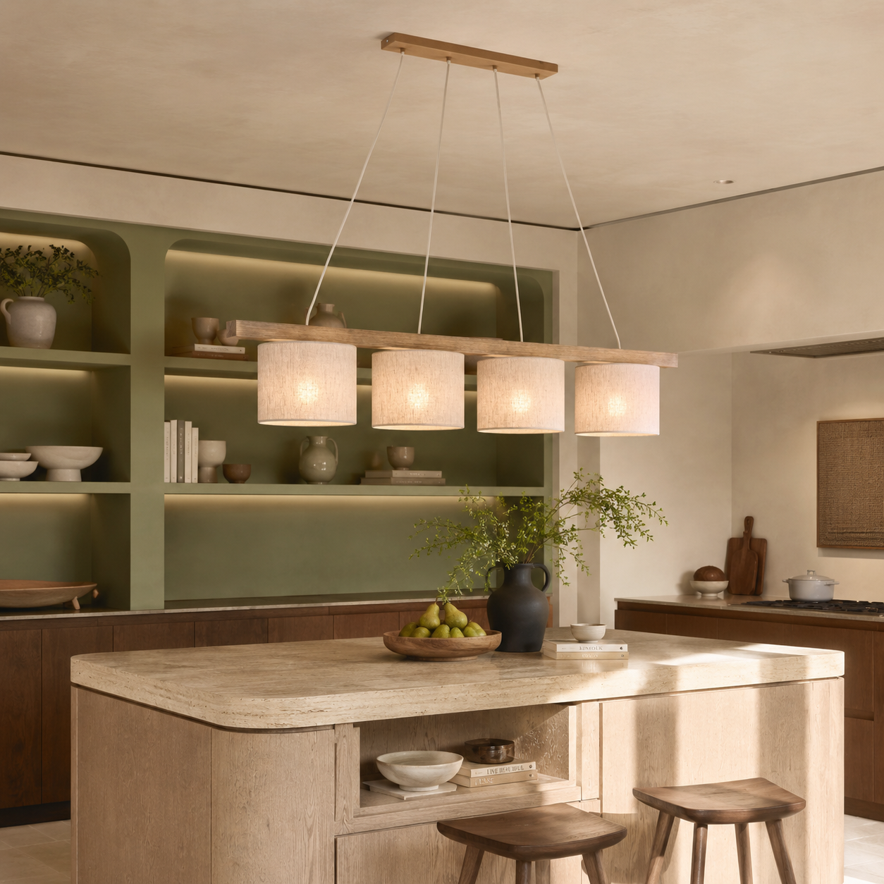 Scandinavian Pendant Light with Adjustable Height & Soft Linen Shades | Modern Kitchen Pendant Lighting for Cozy Ambiance 1