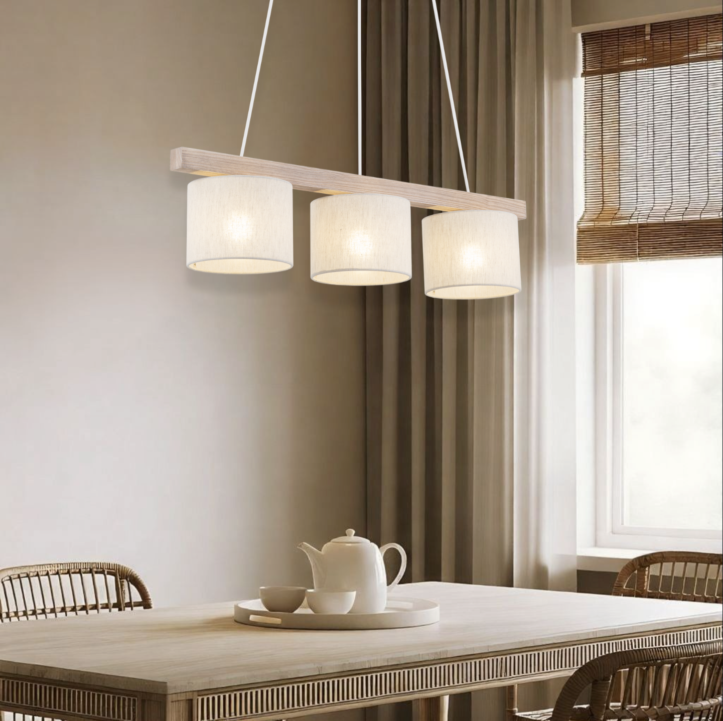 Scandinavian Pendant Light with Adjustable Height & Soft Linen Shades | Modern Kitchen Pendant Lighting for Cozy Ambiance 3