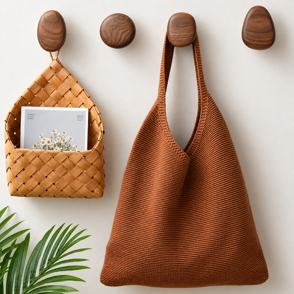 Modern Wood Wall Hooks | Decorative Pebble Design with Heavy-Duty Support for Stylish Organization