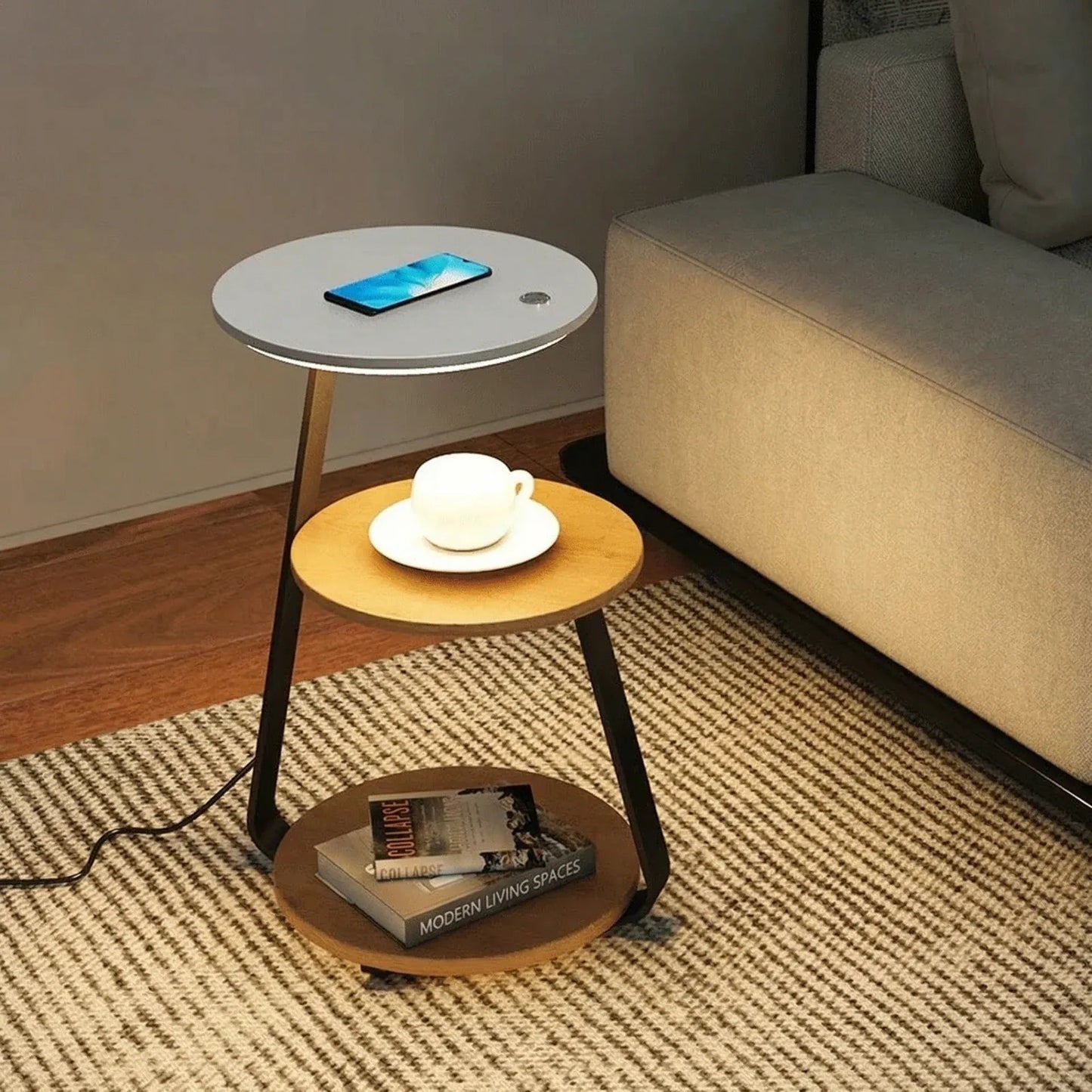 Signature Side Table with Wireless Charger & Ambient Lighting | Modern Design for Enhanced Living Spaces 9
