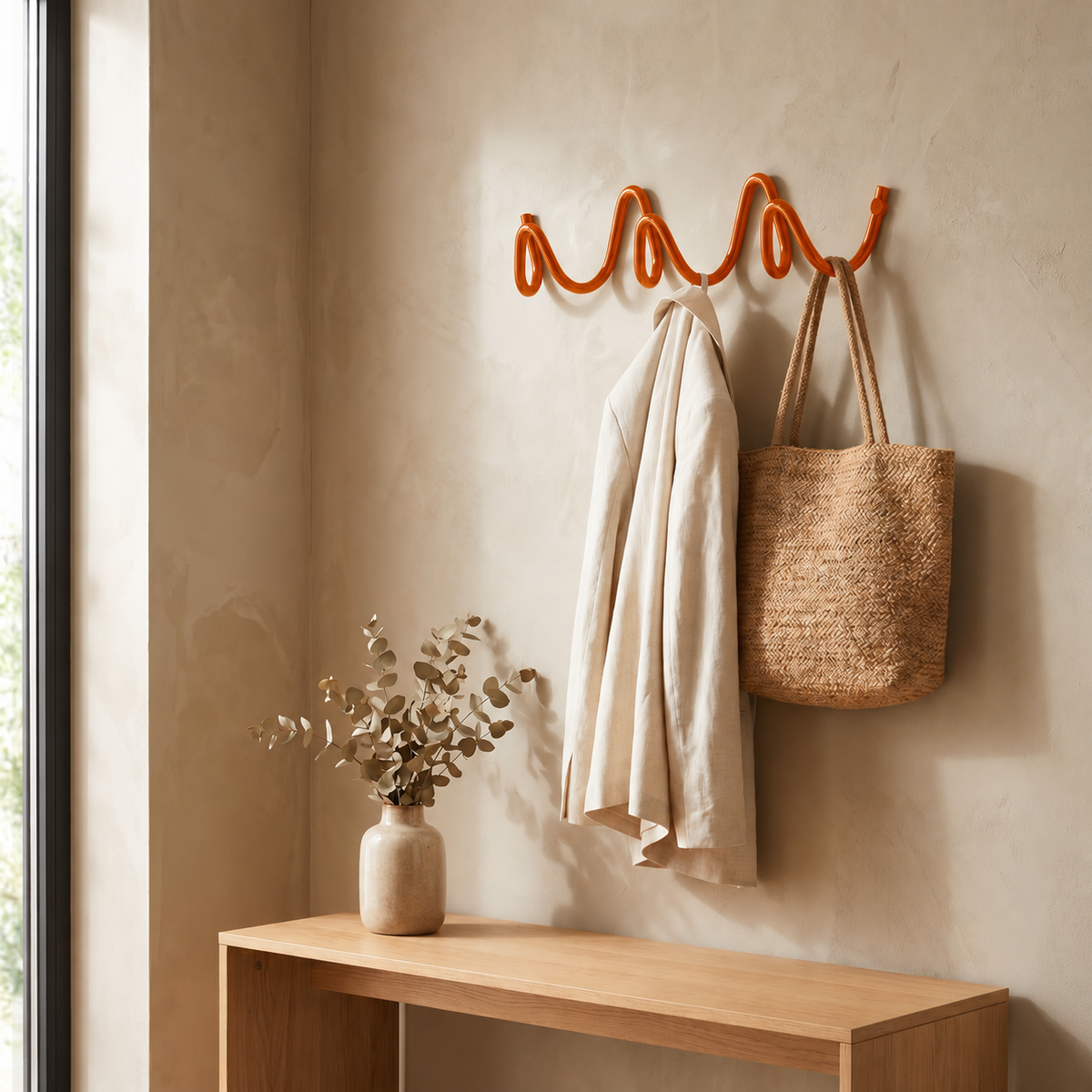 Wrought Iron Wave Wall Hook with Colour-Matching Screws | Stylish Coat and Key Hanger for Home Organization