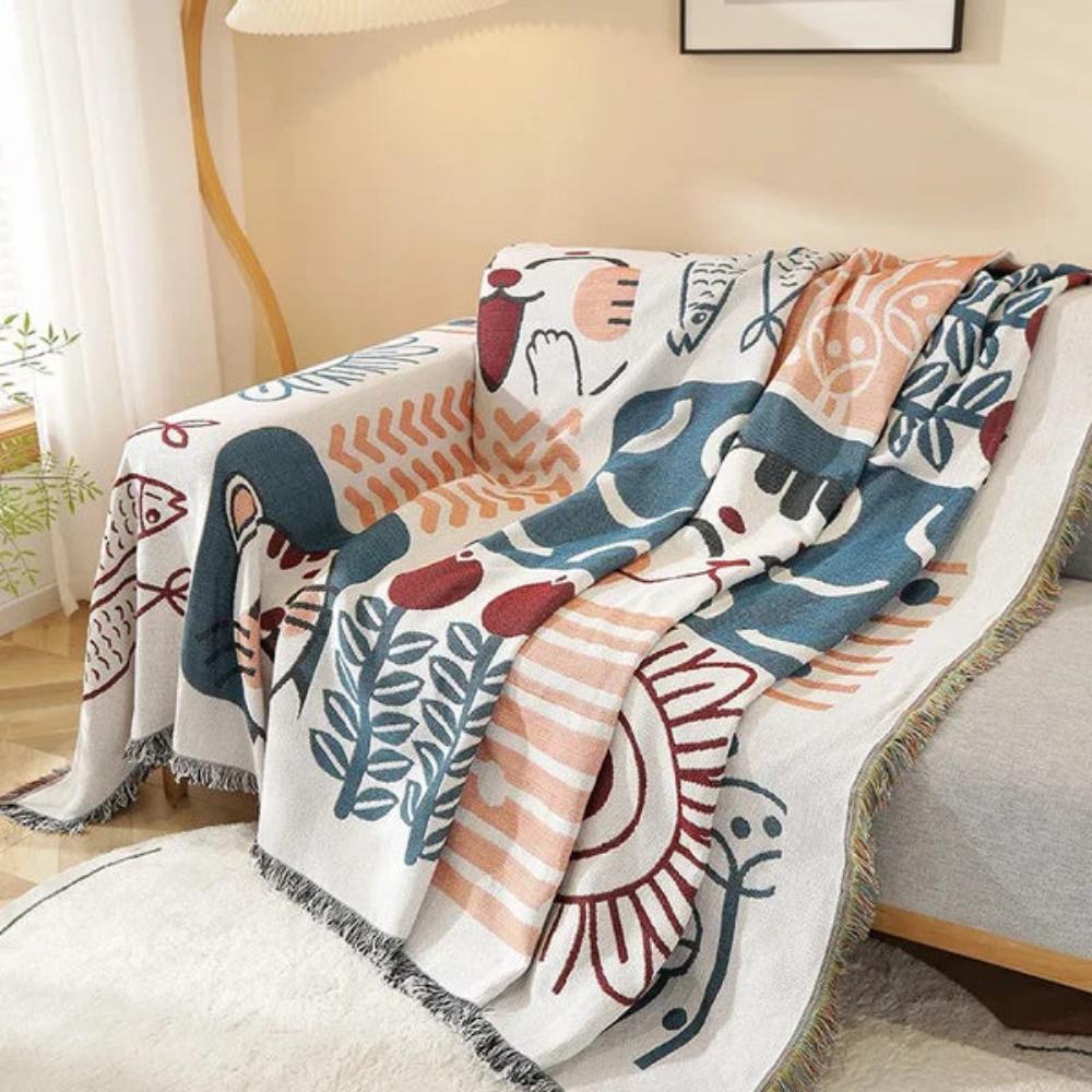 Tassel Tide | Couch Cover with Jacquard Design & Tassels | Lightweight Cotton Linen Protector for All-Season Style 2
