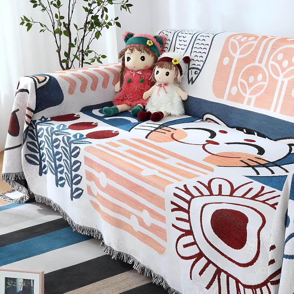 Tassel Tide | Couch Cover with Jacquard Design & Tassels | Lightweight Cotton Linen Protector for All-Season Style 4