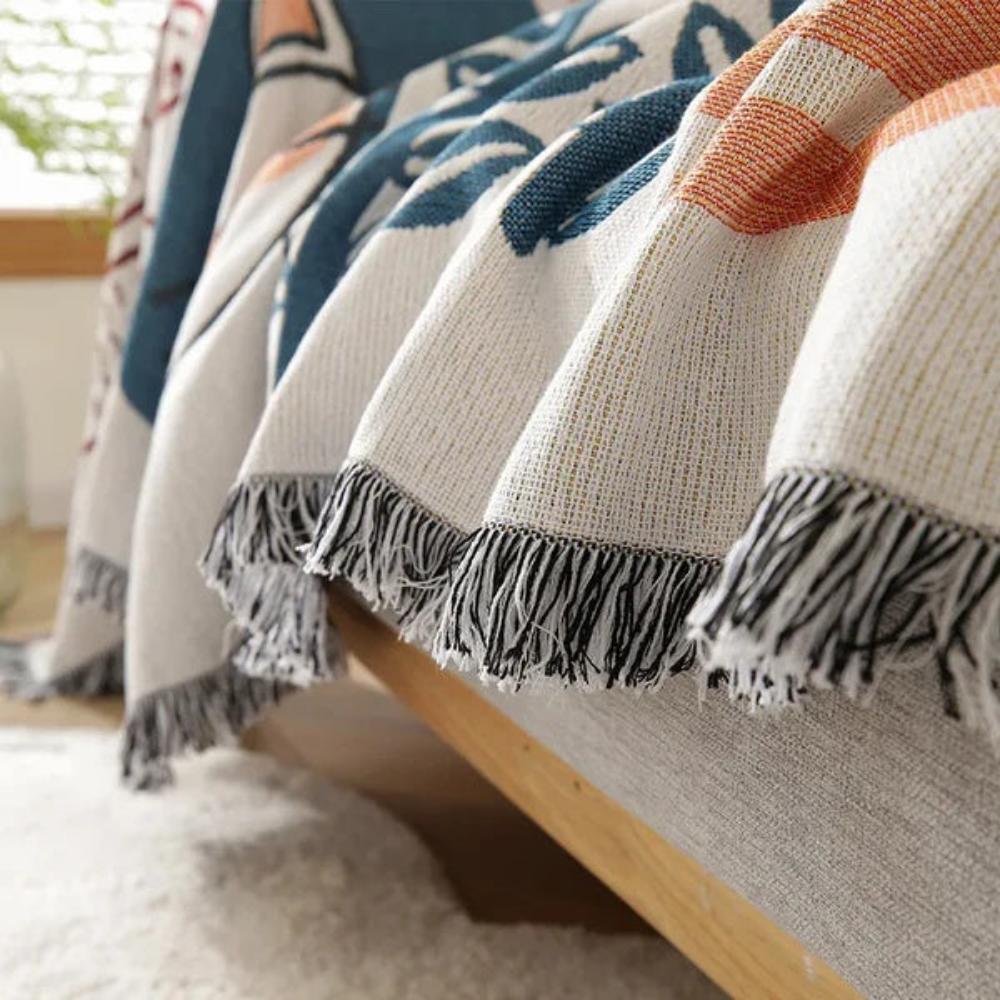 Tassel Tide | Couch Cover with Jacquard Design & Tassels | Lightweight Cotton Linen Protector for All-Season Style 5