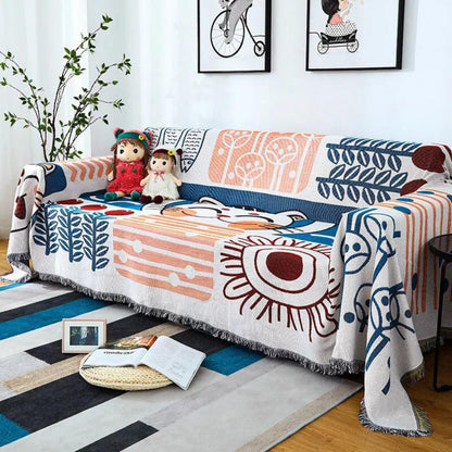 Tassel Tide | Couch Cover with Jacquard Design & Tassels | Lightweight Cotton Linen Protector for All-Season Style 6